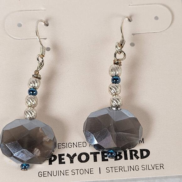 Peyote Bird Womens Dangle Earrings 1.5" Blue Crystals Iridescent Beaded Hook - Picture 2 of 4